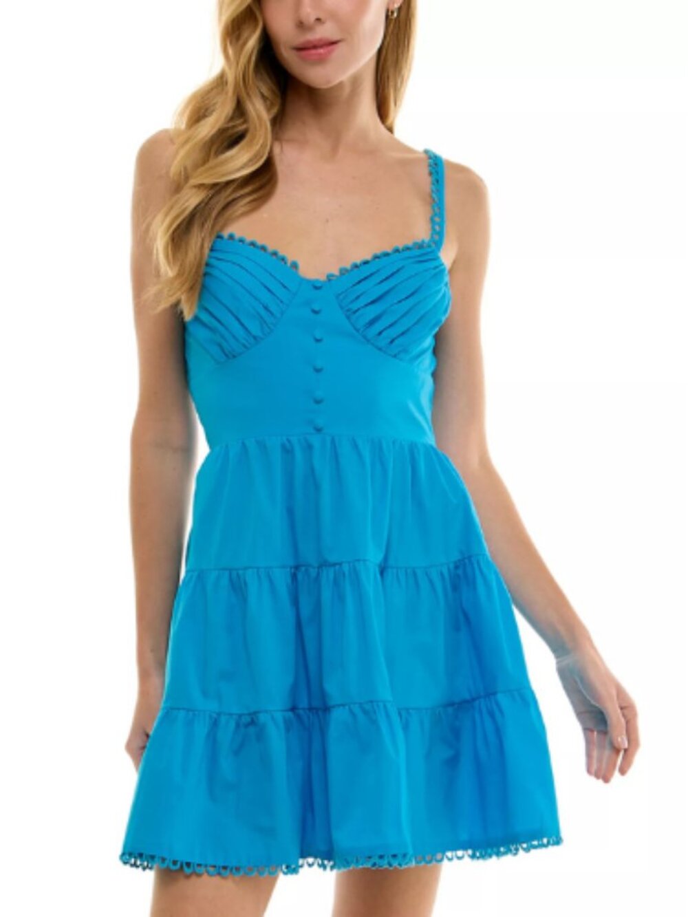 City Studios Blue Turquoise Tiered Mini Summer Vacation Dress Juniors Size S